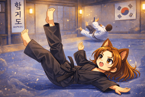 julia anime performando uma queda